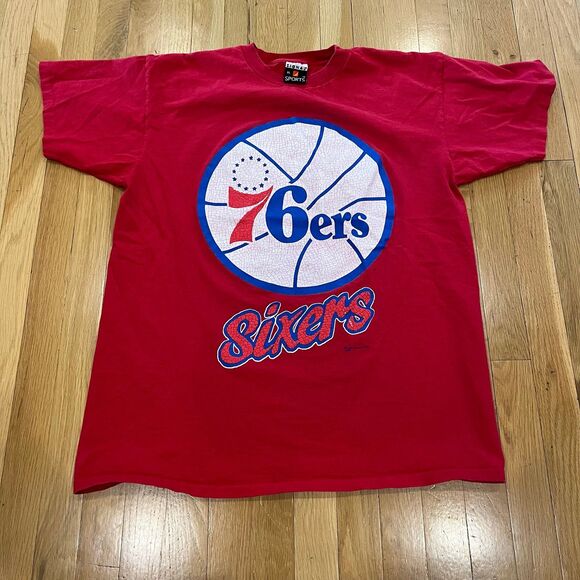 Vintage 1992 Philadelphia 76ers Sixers Logo‎ Shirt Red Mens Size XL - Picture 1 of 8